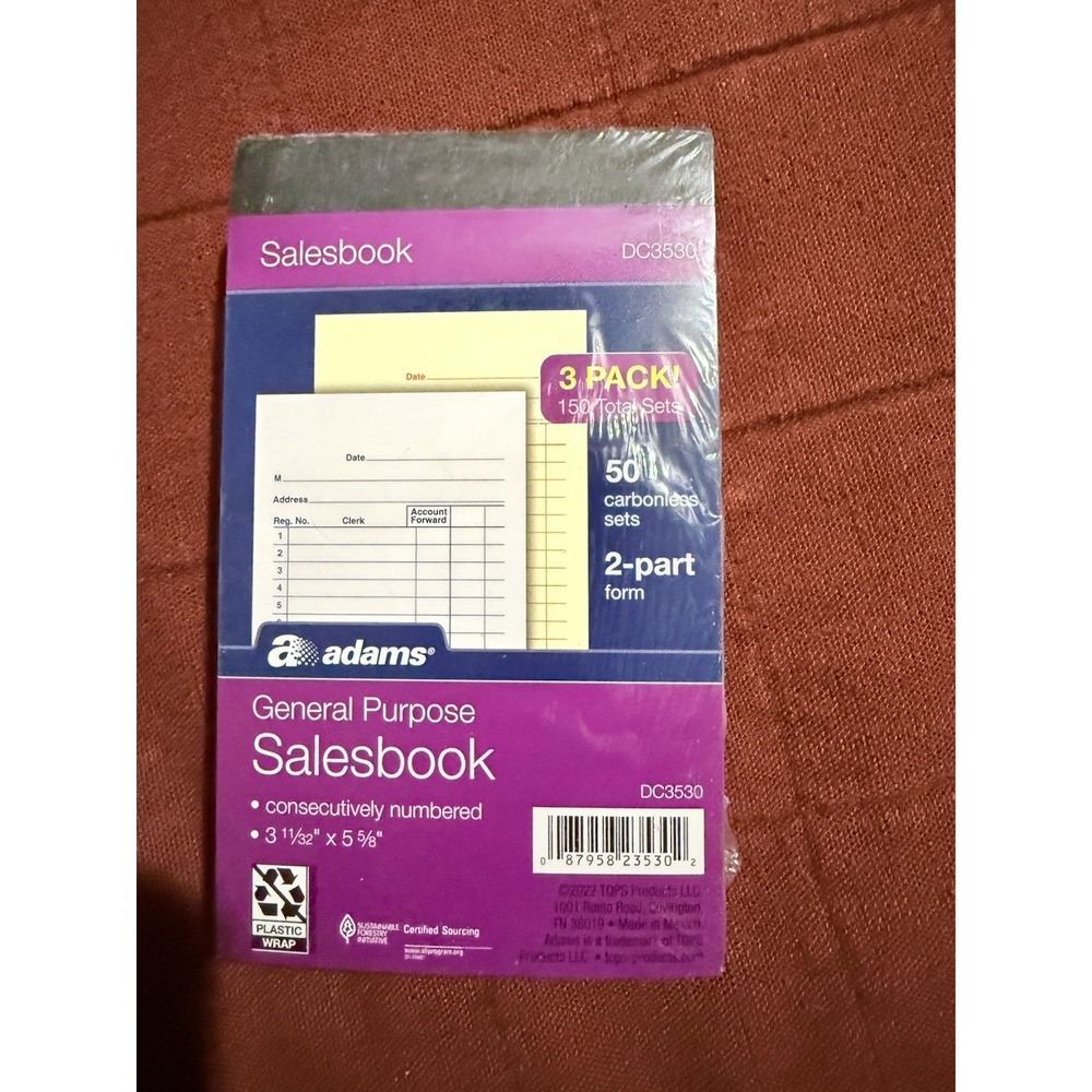 Adams DC3530 Salesbook 3 Pack 50 Carbonless 2-Part Sets 3 1/2 x 5 5/8
